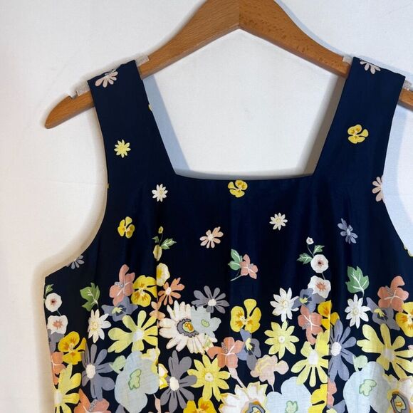 Ann Taylor Loft Petite Navy Floral Print Sleeveless Sheath Dress Satiny Size 6P - Picture 3 of 8